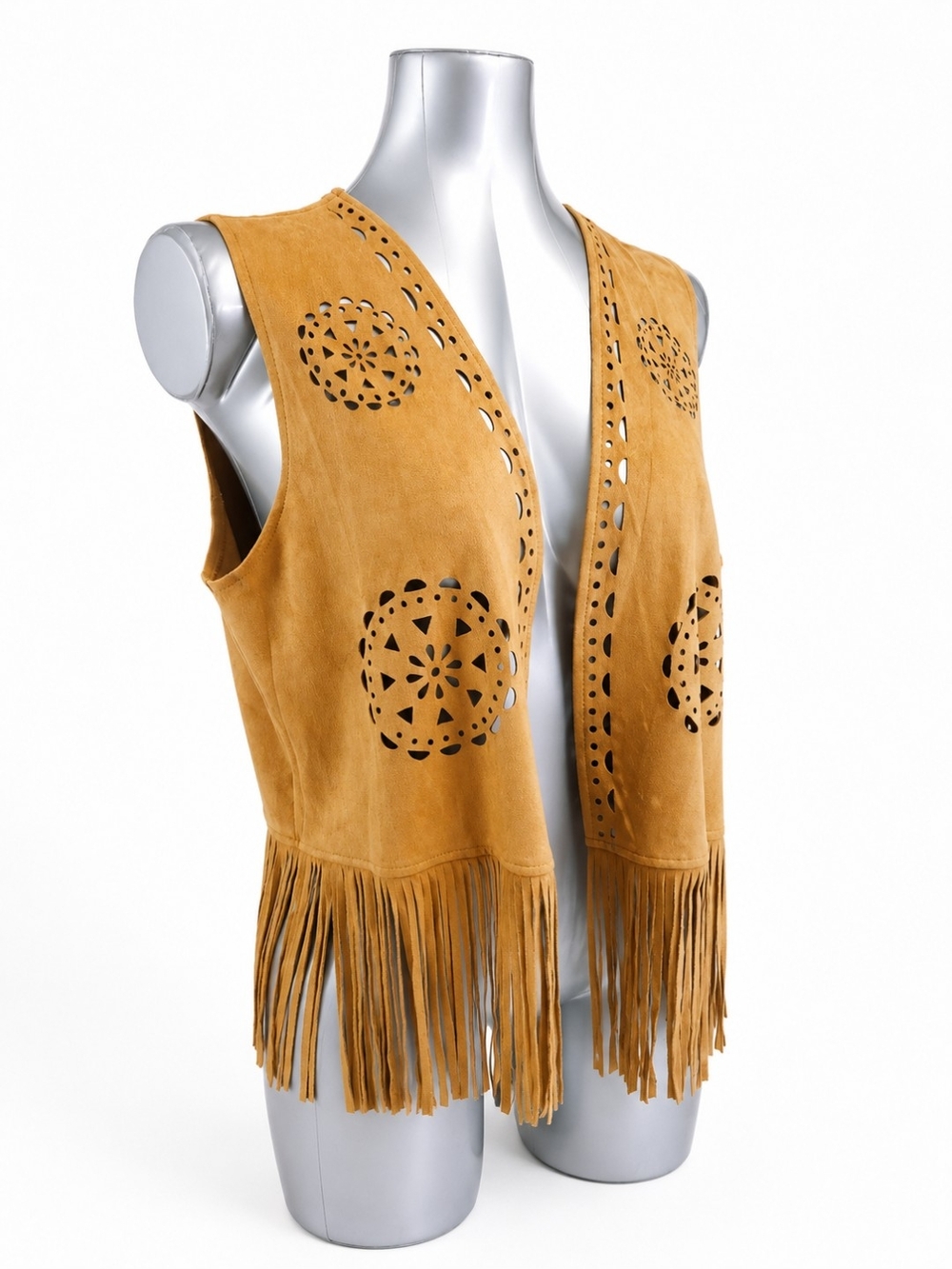 Boho Faux Suede Fringe Vest in Cognac Tan Excellent Condition - Picture 3 of 5